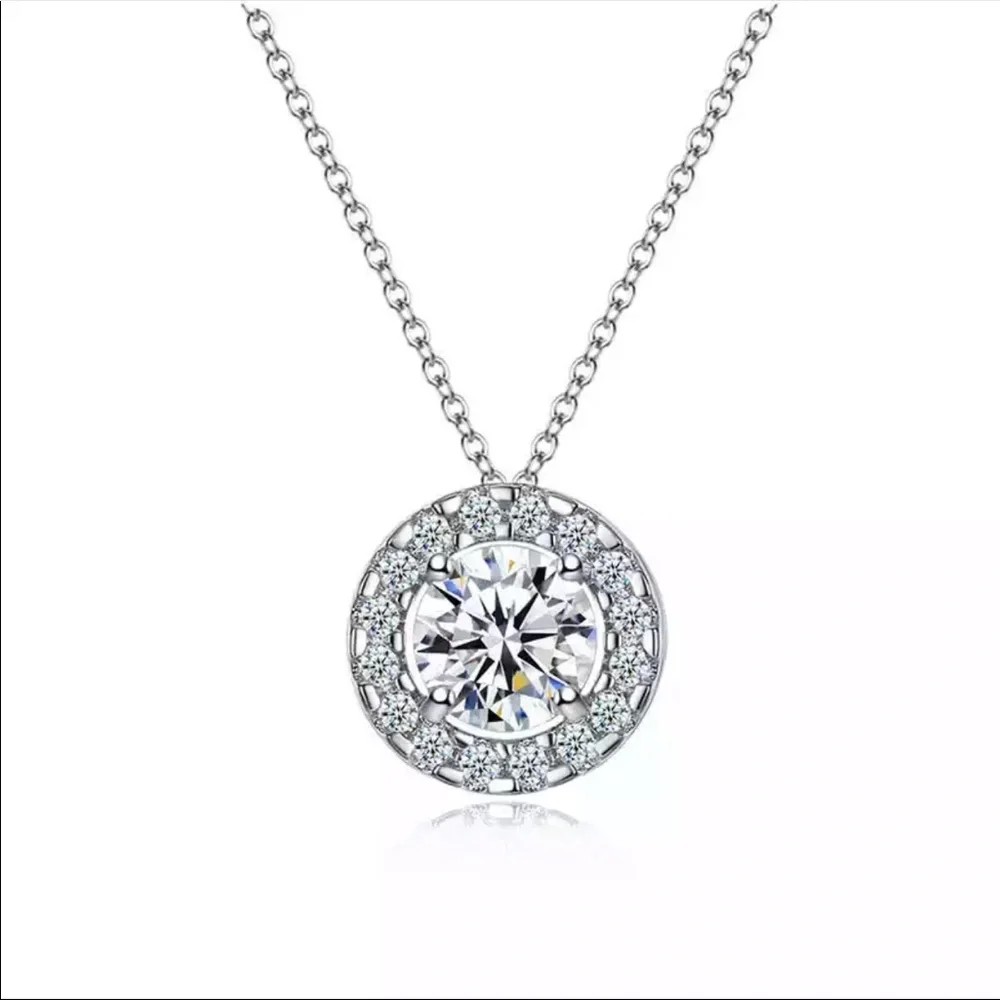 New Women’s 925 Silver Round Diamond Necklace